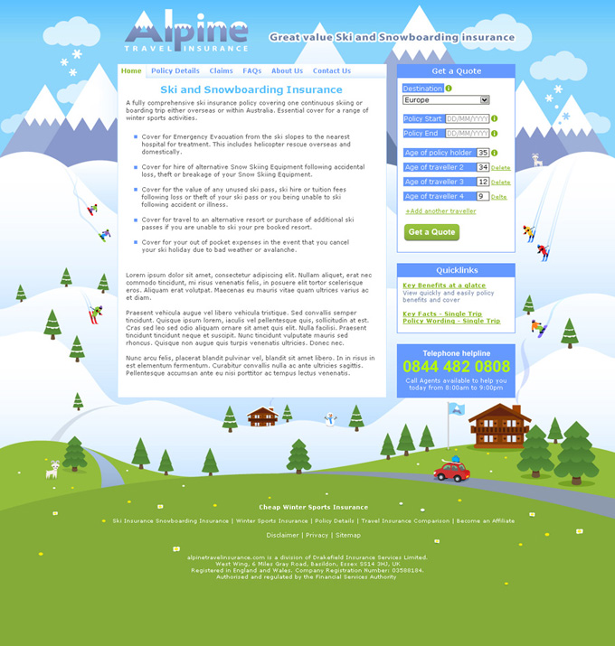 Alpine scene for Alpine travel insurance website