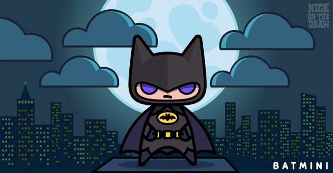 Batmini, the cute caped crusader - Nick On The Draw - Digital Illustration