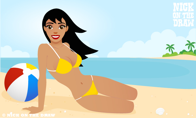 Bikini girl sat on the beach