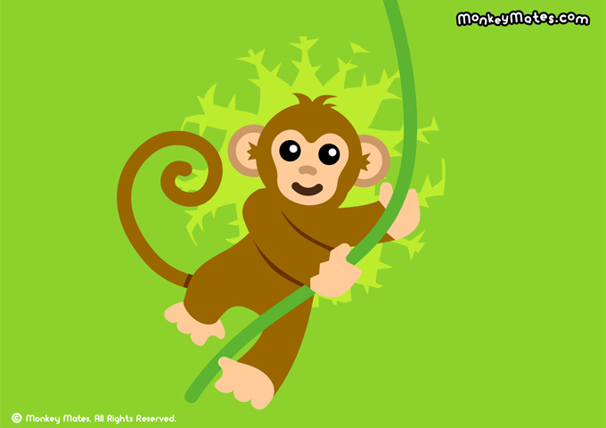 Mumu Monkey swinging on a jungle vine