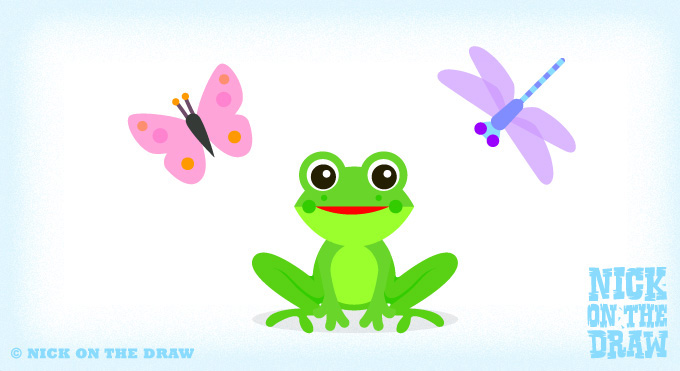 Frog, butterfly and dragonfly illustration